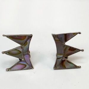 Vintage Sterling Abalone Screw On Earrings